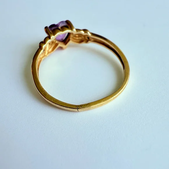 14K Yellow Solid Gold .55 CT Amethyst Shape Heart Natural Diamond Love Band Ring - Picture 5 of 11